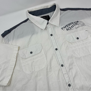 Paper denim & cloth White Button up Shirt with‎ Grey Front Graphics Mens Sz. 2X